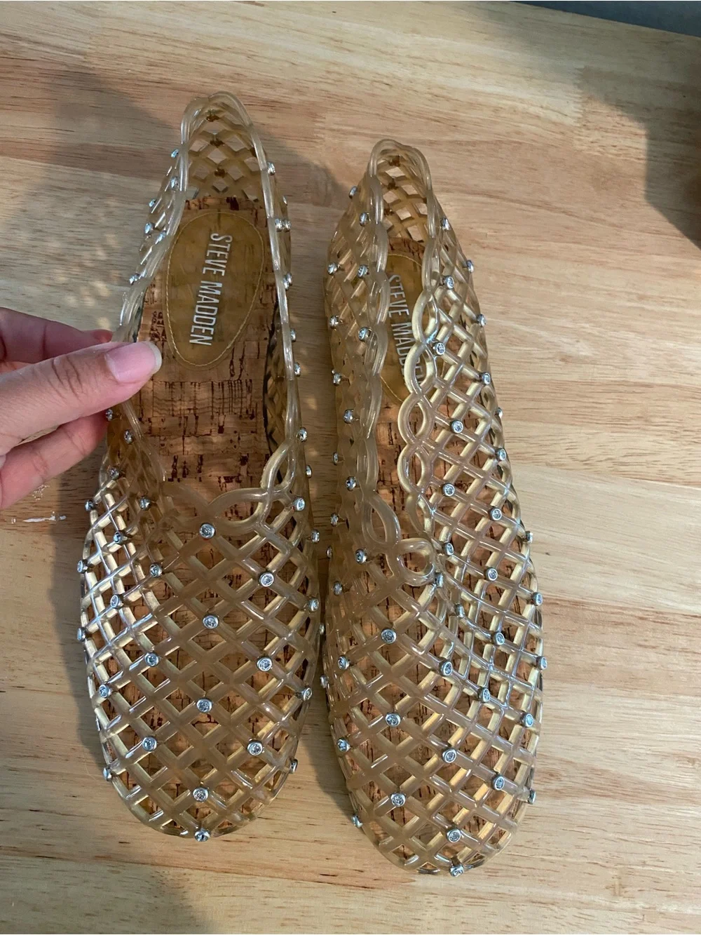 Steve Madden Clear Rhinestone Jelly Flats - Beige Tint